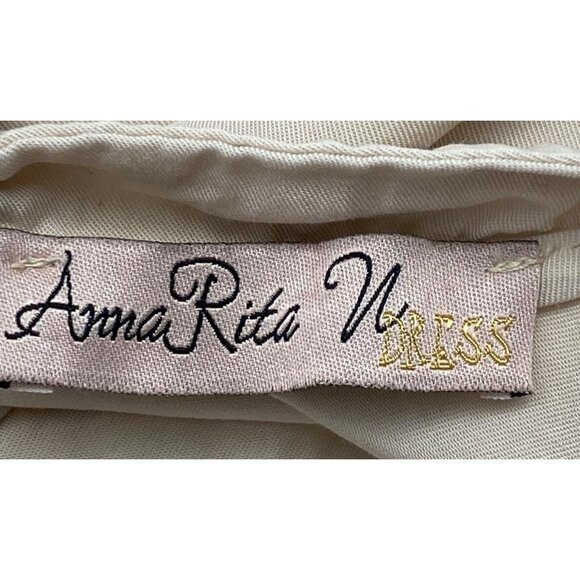 ANNARITA N Women Italian Dress Sleeveless Scoop Neck V Back Sz 6 Ivory 75-20 - Picture 9 of 16